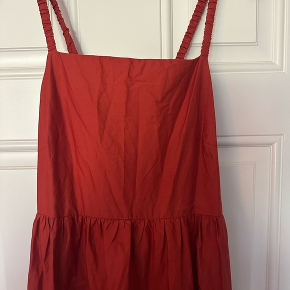 NWT Moon River Tiered Shirred Back Tie Cut-Out Eyelet Midi Dress Brick Size L - Picture 5 of 12